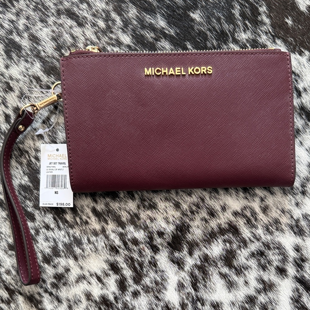 Michael Kors Maroon Wristlet with Gold Accents